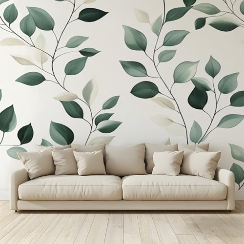 MKBKLI Benutzerdefinierte Wandbild Tapete Eukalyptusgrüne Blätter Fresko Thema Hotel Hochzeit Hintergrund Wand Dekor Foto 350 (B) x 256 (H) cm A162 von MKBKLI