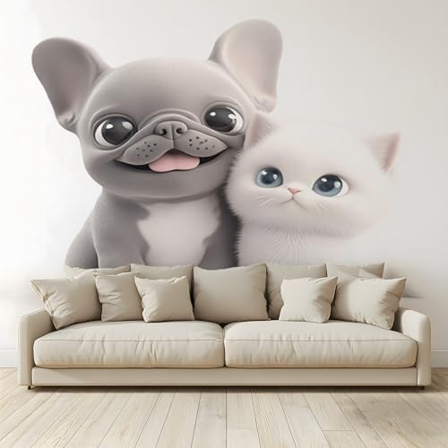 MKBKLI Benutzerdefinierte Wandbild Tapete Französische Bulldoggen weiß Kätzchen Fresko Thema Hotel Hochzeit Hintergrund Wand Dekor Foto 300 (B) x 210 (H) cm A6 von MKBKLI
