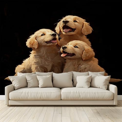 MKBKLI Benutzerdefinierte Wandbild Tapete Golden Retriever Welpen Fresko Thema Hotel Hochzeit Hintergrund Wand Dekor Foto 200 (B) x 140 (H) cm A42 von MKBKLI