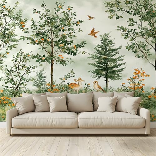 MKBKLI Benutzerdefinierte Wandbild Tapete Grüne Bäume VögelWald Fresko 3D Großes Foto Hochzeit Cafe Restaurant Thema Hotel Hintergrund Wand Dekor 350 (B) x 256 (H) cm von MKBKLI