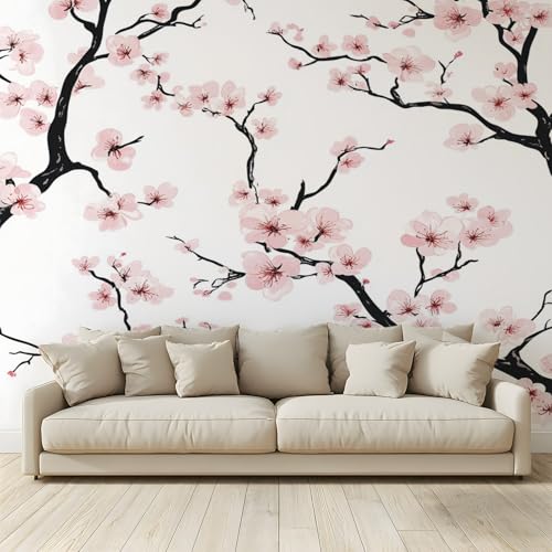 MKBKLI Benutzerdefinierte Wandbild Tapete Kirschblüten Zweige Blumenduft Fresko Thema Hotel Hochzeit Hintergrund Wand Dekor Foto 400 (B) x 280 (H) cm A158 von MKBKLI