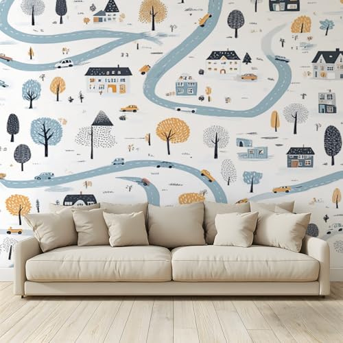 MKBKLI Benutzerdefinierte Wandbild Tapete Minimalistisch Stadtplan Fresko Thema Hotel Hochzeit Hintergrund Wand Dekor Foto 400 (B) x 280 (H) cm A174 von MKBKLI