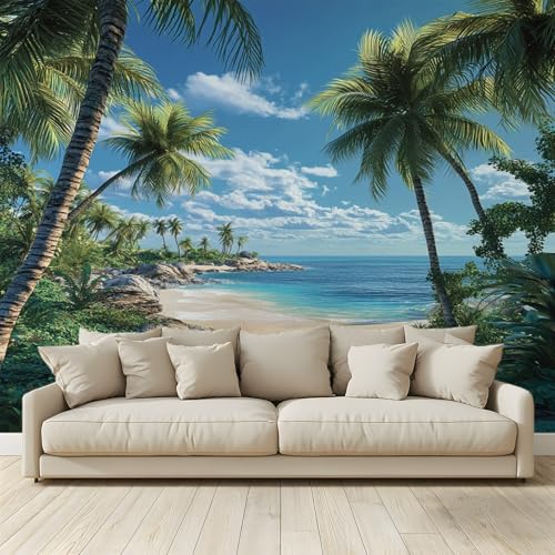 MKBKLI Benutzerdefinierte Wandbild Tapete Palmen Meereslandschaften blauer Himmel Fresko Thema Hotel Hochzeit Hintergrund Wand Dekor Foto 350 (B) x 256 (H) cm A8 von MKBKLI