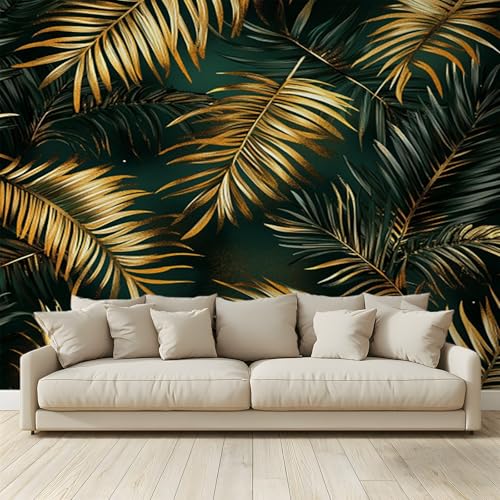MKBKLI Benutzerdefinierte Wandbild Tapete Palmenblätter Gold Fresko Thema Hotel Hochzeit Hintergrund Wand Dekor Foto 200 (B) x 140 (H) cm A136 von MKBKLI