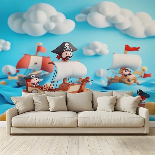 MKBKLI Benutzerdefinierte Wandbild Tapete Piratenschiff blauer Ozean und Himmel Fresko Thema Hotel Hochzeit Hintergrund Wand Dekor Foto 300 (B) x 210 (H) cm A17 von MKBKLI