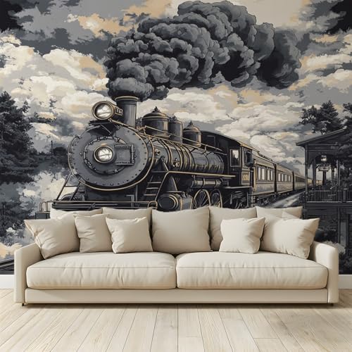MKBKLI Benutzerdefinierte Wandbild Tapete Retro-Dampflok Fresko Thema Hotel Hochzeit Hintergrund Wand Dekor Foto 400 (B) x 280 (H) cm A123 von MKBKLI
