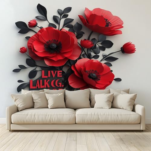 MKBKLI Benutzerdefinierte Wandbild Tapete Rote Mohnblumen Fresko Thema Hotel Hochzeit Hintergrund Wand Dekor Foto 400 (B) x 280 (H) cm A10 von MKBKLI