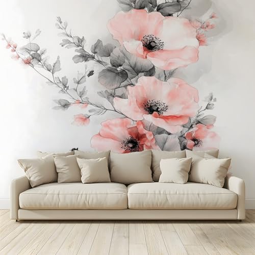MKBKLI Benutzerdefinierte Wandbild Tapete Schwarz-weiße Tuschemalerei Blumen Fresko Thema Hotel Hochzeit Hintergrund Wand Dekor Foto 350 (B) x 256 (H) cm A33 von MKBKLI