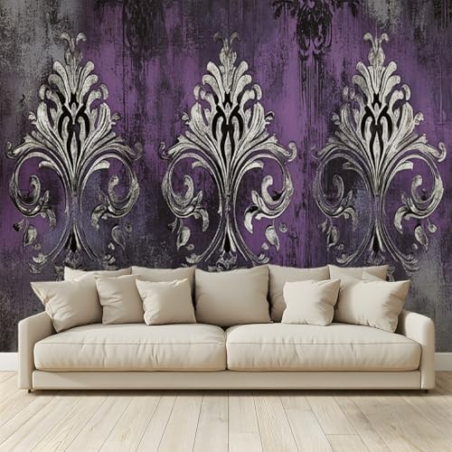 MKBKLI Benutzerdefinierte Wandbild Tapete Silberne Blumenfäden geometrischer Brokat Fresko Thema Hotel Hochzeit Hintergrund Wand Dekor Foto 350 (B) x 256 (H) cm A101 von MKBKLI