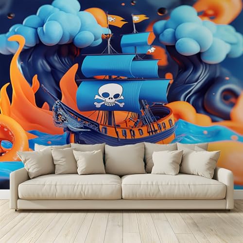 MKBKLI Benutzerdefinierte Wandbild Tapete Skelett-Piratenschiff Fresko Thema Hotel Hochzeit Hintergrund Wand Dekor Foto 250 (B) x 175 (H) cm A63 von MKBKLI