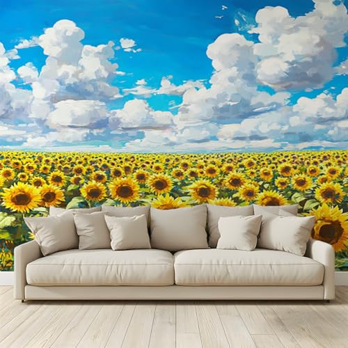 MKBKLI Benutzerdefinierte Wandbild Tapete Sonnenblumenfeld Fresko Thema Hotel Hochzeit Hintergrund Wand Dekor Foto 350 (B) x 256 (H) cm A70 von MKBKLI