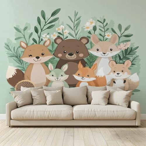 MKBKLI Benutzerdefinierte Wandbild Tapete Tiere Kaninchen Bär Fuchs Fresko Thema Hotel Hochzeit Hintergrund Wand Dekor Foto 200 (B) x 140 (H) cm A109 von MKBKLI