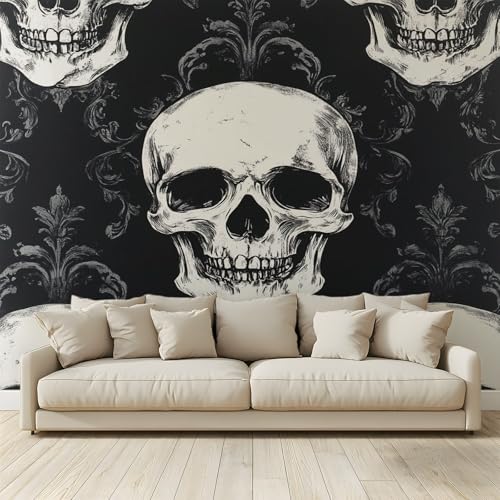 MKBKLI Benutzerdefinierte Wandbild Tapete Totenköpfe schwarz-weiß Fresko Thema Hotel Hochzeit Hintergrund Wand Dekor Foto 200 (B) x 140 (H) cm A127 von MKBKLI