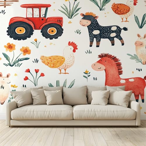 MKBKLI Benutzerdefinierte Wandbild Tapete Traktor Huhn Pferd Kuh Fresko 3D Großes Foto Hochzeit Cafe Restaurant Thema Hotel Hintergrund Wand Dekor 250 (B) x 175 (H) cm von MKBKLI
