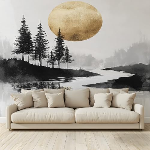 MKBKLI Benutzerdefinierte Wandbild Tapete Tusche-Landschaft goldene Sonne Fresko Thema Hotel Hochzeit Hintergrund Wand Dekor Foto 200 (B) x 140 (H) cm A62 von MKBKLI