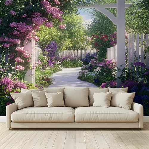MKBKLI Benutzerdefinierte Wandbild Tapete Weißer Holzplankenweg im Garten Fresko Thema Hotel Hochzeit Hintergrund Wand Dekor Foto 300 (B) x 210 (H) cm A246 von MKBKLI