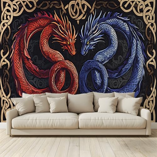 MKBKLI Benutzerdefinierte Wandbild Tapete Zwei ineinander verschlungene Drachen Fresko 3D Großes Foto Hochzeit Cafe Restaurant Thema Hotel Hintergrund Wand Dekor 300 (B) x 210 (H) cm von MKBKLI