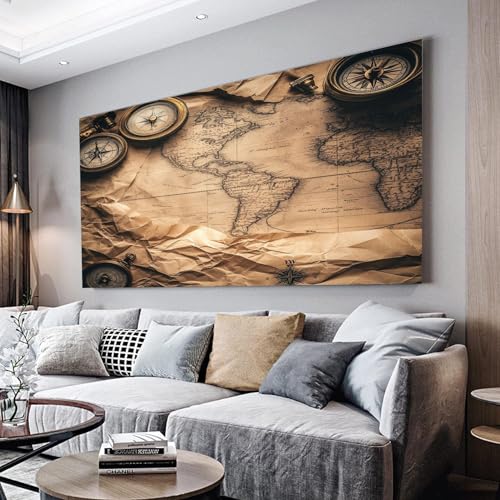 MKBKLI Wandbilder Dekoration Wohnzimmer Retro-Weltkarte Bilder auf Leinwand 70x140cm Leinwandbild Schlafzimmer Küche Deko Wand Kunstdruck Art Groß XXL Wanddeko Bild Wall Decor Canvas von MKBKLI