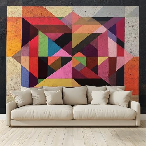 Wandbild Fototapete Abstraktes Design mit bunten Dreiecken Kinderzimmer Bar Büro Wohnzimmer Restaurant Bekleidungsgeschäft Flur Hotel Wanddekoration Wandkunst Wandposter 250 (B) x 175 (H) cm von MKBKLI