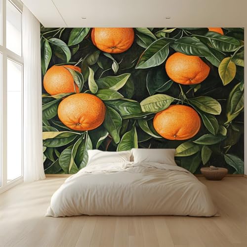 Wandgemälde Tapete Benutzerdefinierte 3D-Wandbild Pflanzenmotiv Obst Orangen Fototapete Für Schlafzimmer Wohnzimmer Sofa Tv Hintergrund Wanddekoration Vliespapier, 350x256cm Wanddeko von MKBKLI