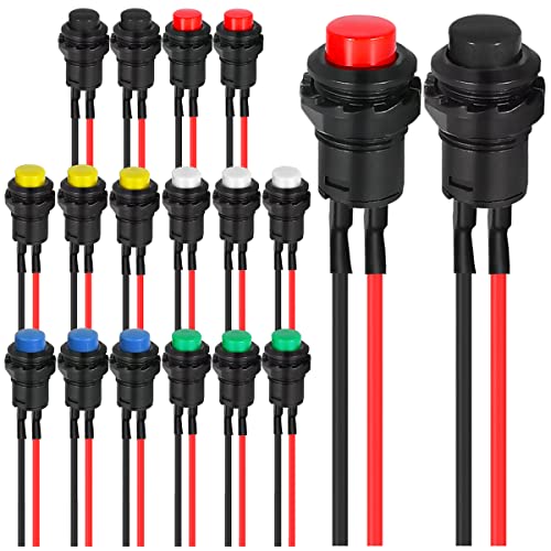 12mm Mini Latching Druckknopf auf Aus-Schalter AC 250V/1.5A 125V/3A Micro Runde Druckknopf Schalter 2Pin 12V mit vorverdrahteten Drähten für Tischlampe MKBKLLJY 18St. von MKBKLLJY