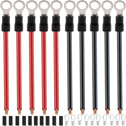 MKBKLLJY 10 Stück 12AWG O-Ring Batterie Anschlusskabel 150 mm Batteriestrom Kupferkabel für Motorrad Auto Traktor Rasenmäher, mit Schrumpfschlauch O-Typ kaltgepresster Anschluss von MKBKLLJY