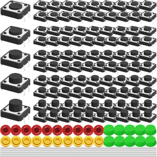 MKBKLLJY 100 Stück taktile Drucktastenschalter 12 x 12 mm 4,3mm 5mm 6mm 7mm 8mm SMD-Leiterplatten-Mikroschalter 4-poliges Sortimentskit mit mehrfarbigem Lötdraht für Computermaus MKBKLLJY 100 Stück taktile Drucktastenschalter 12 x 12 mm 4,3mm 5mm 6mm 7mm 8mm SMD-Leiterplatten-Mikroschalter 4-poliges Sortimentskit mit mehrfarbigem Lötdraht für Computermaus von MKBKLLJY