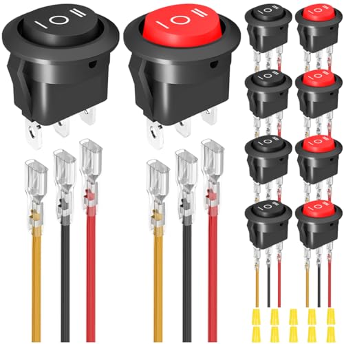 MKBKLLJY 10St. 3Way Runde Wippschalter Shell 12V Wasserdicht 3Pin 3Position ON/Off/ON 6A/250V AC 10A/125V DC SPDT 20mm Rot/Schwarz Kreis Kippschalter mit Terminal Draht Verdrahtung Kappe für Auto MKBKLLJY 10St. 3Way Runde Wippschalter Shell 12V Wasserdicht 3Pin 3Position ON/Off/ON 6A/250V AC 10A/125V DC SPDT 20mm Rot/Schwarz Kreis Kippschalter mit Terminal Draht Verdrahtung Kappe für Auto von MKBKLLJY