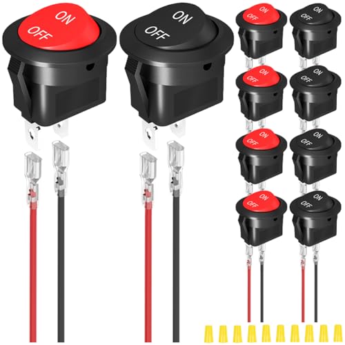 MKBKLLJY 10St. Runder Wippschalter 12V DC ON Off Schalter Kreis Rot/Schwarz Kippschalter 2Pin SPST 2Position 6A/250V 10A/125V AC 20mm Mini Wippschalter mit Klemme Drähte Verkabelung Kappe für Auto MKBKLLJY 10St. Runder Wippschalter 12V DC ON Off Schalter Kreis Rot/Schwarz Kippschalter 2Pin SPST 2Position 6A/250V 10A/125V AC 20mm Mini Wippschalter mit Klemme Drähte Verkabelung Kappe für Auto von MKBKLLJY