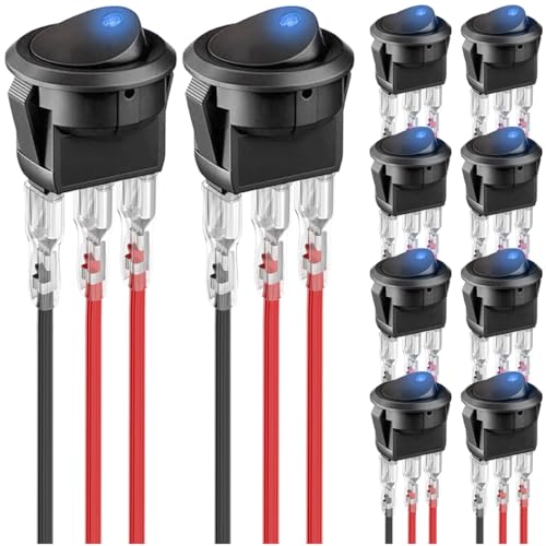 MKBKLLJY 10St. Runder Wippschalter Blaue LED 12V 20A 3Pin Verdrahteter LED-Licht Ein/Aus Schalter SPST Beleuchteter Kippschalter mit 30 St. Verriegelten Anschlussdrähten für Auto-Boot MKBKLLJY 10St. Runder Wippschalter Blaue LED 12V 20A 3Pin Verdrahteter LED-Licht Ein/Aus Schalter SPST Beleuchteter Kippschalter mit 30 St. Verriegelten Anschlussdrähten für Auto-Boot von MKBKLLJY