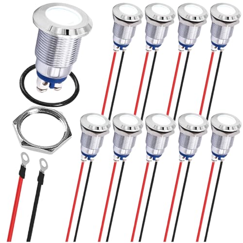 MKBKLLJY 10St. Weißes Blinklicht 12mm 1/2" Wasserdicht IP67 Metall Signallampe 12V24V AC/DC LED Pilot Armaturenbrett Lampe Schraubklemme Konkav Kopf mit 24AWG 120mm Terminal Drähte für Auto Boot MKBKLLJY 10St. Weißes Blinklicht 12mm 1/2" Wasserdicht IP67 Metall Signallampe 12V24V AC/DC LED Pilot Armaturenbrett Lampe Schraubklemme Konkav Kopf mit 24AWG 120mm Terminal Drähte für Auto Boot von MKBKLLJY