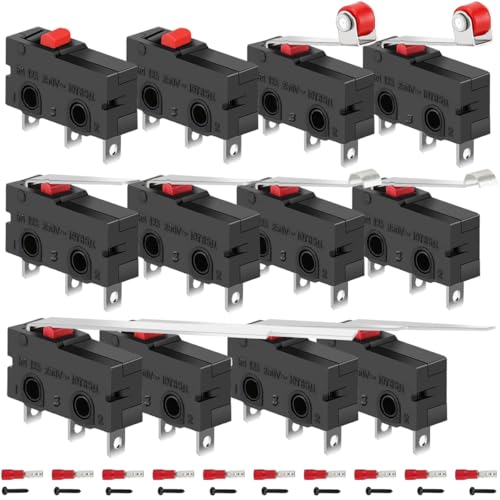 MKBKLLJY 12 STK Mini-Mikro-Endschalter AC 5A 125V 250V Rollenhebelarm ohne Stange Kurzer Hebelarm Halbkreisförmiger Bogen Biegehebelarm Langer Hebelarm Sehr langer gerader Scharnierhebelarmschalter von MKBKLLJY