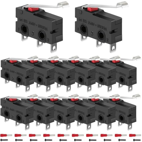 MKBKLLJY 12 STK Mini-Mikro-Endschalter AC 5A 125V 250V SPDT 1NO 1NC Halbkreisförmiger gebogener Hebelarm 20mm Druckknopf Typ 3 Pins KW4-3Z EIN/AUS mit Klemmenschraube für CNC-Fräsöfen von MKBKLLJY