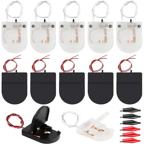 MKBKLLJY 12 Stück Knopfbatteriehalter CR2032 1 x 3 V Knopfzellenhalter Schwarze/transparente Batteriebox-Abdeckung mit Drähten 14,8 cm/5,8 Zoll Ein-/Ausschalter-Buchsenbehälter mit Krokodilklemme von MKBKLLJY