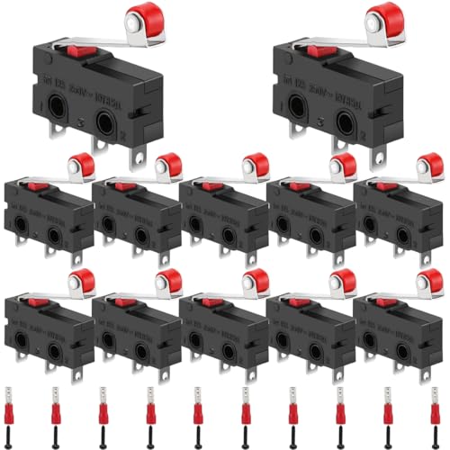 MKBKLLJY 12 Stück Mini-Mikro-Endschalter KW12-3 AC 5A 125V 250V SPDT 1NO 1NC Mikroschalter normalerweise offener Endschalter mit Rollenhebelarm 19mm 3-poliger Schnappschalter SPDT mit Klemmenschraube von MKBKLLJY