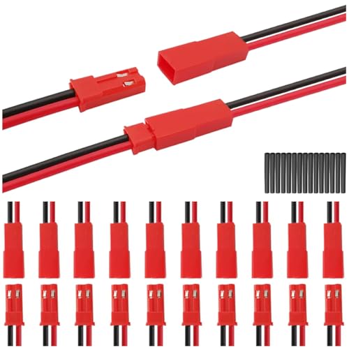 MKBKLLJY 12Paar JST SYP 2,5mm 2poliges Stecker und Buchsenkabel Elektrokabel mit UL1007 20AWG 100mm rot schwarzem Anschlussdraht Kabel für LED Lampenstreifen RC Spielzeug Batterie ESC BEC von MKBKLLJY
