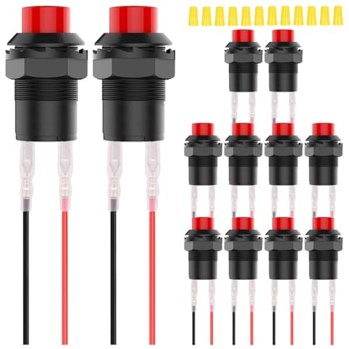 MKBKLLJY 12St Selbstsperrender Schalter 12mm Mini Einrastende Drucktaste Ein Aus Schalter AC 250V/1.5A 125V/3A mit Verriegelte Klemme, Drähte, Verdrahtungskappe, 2-polig, 12 V, für PC-Tischlampe MKBKLLJY 12St Selbstsperrender Schalter 12mm Mini Einrastende Drucktaste Ein Aus Schalter AC 250V/1.5A 125V/3A mit Verriegelte Klemme, Drähte, Verdrahtungskappe, 2-polig, 12 V, für PC-Tischlampe von MKBKLLJY