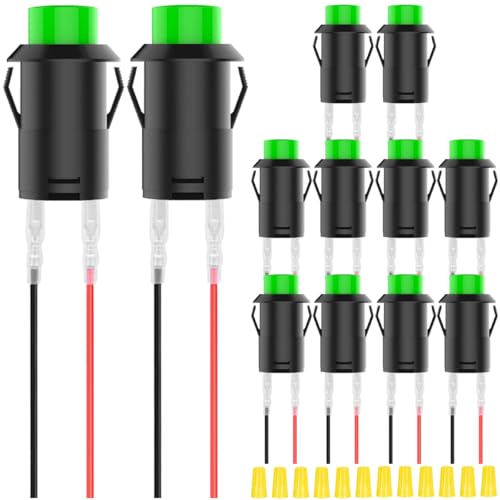 MKBKLLJY 12St. 12mm grüner Mini-Tastschalter AC 250V/1.5A 125V/3A SPST 2Pin Snap-in Design Mikro-Rundschalter mit Anschlussdrähten und Verdrahtungskappe für Auto Boot PC Tischlampe DIY Modell MKBKLLJY 12St. 12mm grüner Mini-Tastschalter AC 250V/1.5A 125V/3A SPST 2Pin Snap-in Design Mikro-Rundschalter mit Anschlussdrähten und Verdrahtungskappe für Auto Boot PC Tischlampe DIY Modell von MKBKLLJY