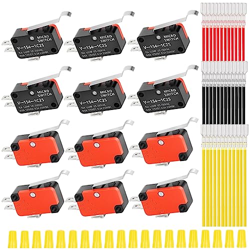 MKBKLLJY 12St. Endschalter kurzes Scharnier Rollenhebelarm 27mm/1.06inch, 1NO 1NC SPDT 3Pin Momentary Snap Action Mikroschalter für Arduino mit 36 St. Anschlussdrähte und 20 St. Verdrahtungskappen MKBKLLJY 12St. Endschalter kurzes Scharnier Rollenhebelarm 27mm/1.06inch, 1NO 1NC SPDT 3Pin Momentary Snap Action Mikroschalter für Arduino mit 36 St. Anschlussdrähte und 20 St. Verdrahtungskappen von MKBKLLJY
