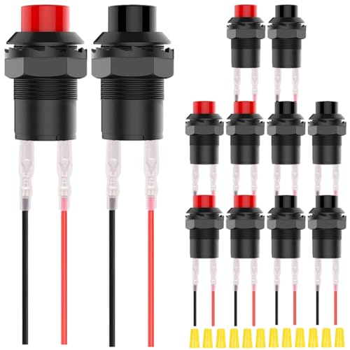 MKBKLLJY 12St.Rot/Schwarz Mini Selbstverriegelung Ein Aus Schalter AC 250V 1.5A 125V3A 2Pin 12V 12mm Latching Push Button Micro Runde Druckknopf Schalter mit Terminal Drähte Verdrahtung Cap für Auto MKBKLLJY 12St.Rot/Schwarz Mini Selbstverriegelung Ein Aus Schalter AC 250V 1.5A 125V3A 2Pin 12V 12mm Latching Push Button Micro Runde Druckknopf Schalter mit Terminal Drähte Verdrahtung Cap für Auto von MKBKLLJY