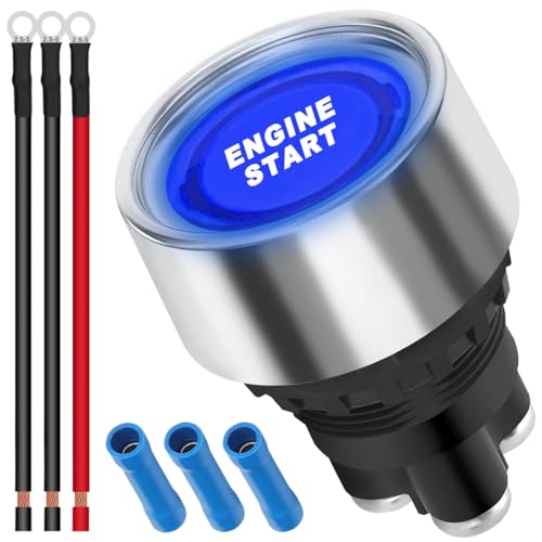 MKBKLLJY 12V-24V/50A Druckstart-Zündschalter Momentaner Motorstart-Druckknopfschalter, blauer LED-Autostart-Stoppschalter SPST ON-OFF mit Anschlusskabel, kaltgepresster Stecker für LKW MKBKLLJY 12V-24V/50A Druckstart-Zündschalter Momentaner Motorstart-Druckknopfschalter, blauer LED-Autostart-Stoppschalter SPST ON-OFF mit Anschlusskabel, kaltgepresster Stecker für LKW von MKBKLLJY