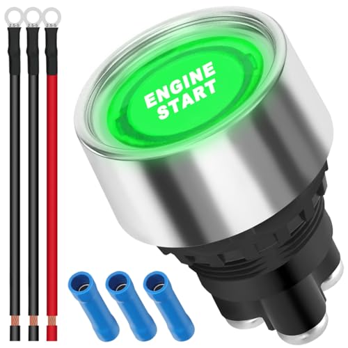 MKBKLLJY 12V-24V/50A Druckstart-Zündschalter Momentaner Motorstart-Druckknopfschalter, grüner LED-Autostart-Stoppschalter SPST ON-OFF mit Anschlusskabel, kaltgepresster Stecker für LKW MKBKLLJY 12V-24V/50A Druckstart-Zündschalter Momentaner Motorstart-Druckknopfschalter, grüner LED-Autostart-Stoppschalter SPST ON-OFF mit Anschlusskabel, kaltgepresster Stecker für LKW von MKBKLLJY