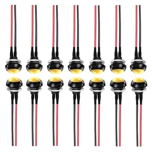 MKBKLLJY 14St. Gelber Taster 12mm AC 110V 250V 1A SPST 2Pin Wasserdichter Mini Rundschalter 12V24V36V DC 2Positionen ON Off Schalter mit vorverdrahteten Drähten für Auto Boot LKW von MKBKLLJY