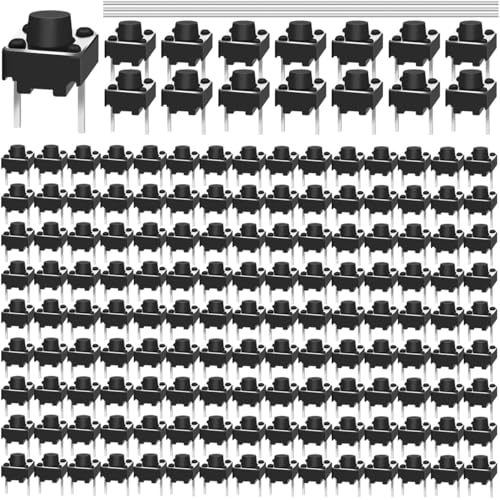 MKBKLLJY 150 Stück 2 polige taktile Drucktastenschalter 6 x 6 x 5 mm Mini Mikro Taktschalter EIN/AUS Sortiment mit Lötdraht, für Panel PCB Steckplatinenkamera MKBKLLJY 150 Stück 2 polige taktile Drucktastenschalter 6 x 6 x 5 mm Mini Mikro Taktschalter EIN/AUS Sortiment mit Lötdraht, für Panel PCB Steckplatinenkamera von MKBKLLJY