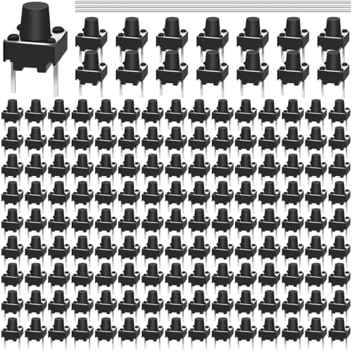 MKBKLLJY 150 Stück 2 polige taktile Drucktastenschalter 6 x 6 x 7 mm Mini Mikro Taktschalter EIN/AUS Sortiment mit Lötdraht, für Panel PCB Steckplatinenkamera von MKBKLLJY