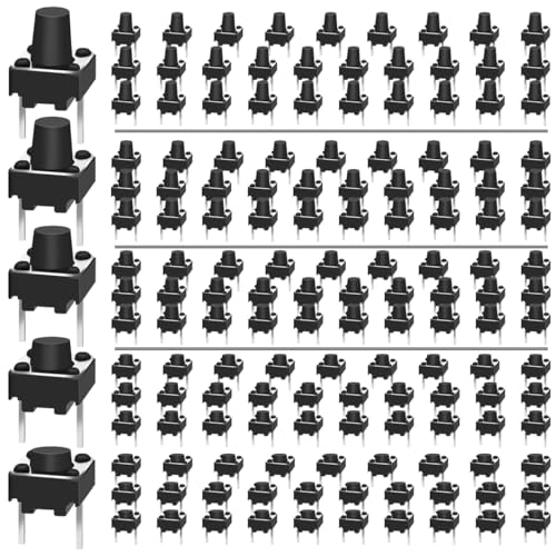 MKBKLLJY 150 Stück 2-poliger, taktiler Druckknopfschalter 6 x 6 x 4,3mm 5mm 6mm 7mm 8mm Mikro-Momentan-Taktschalter Mini-Schalter-Sortiment-Kit mit Lötdraht für PCB-Steckplatine von MKBKLLJY