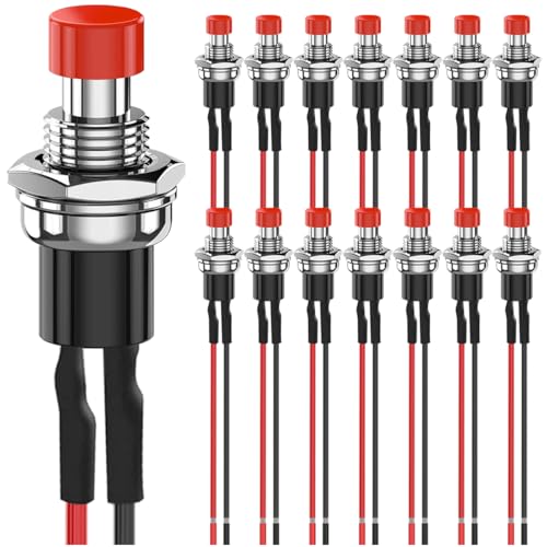 MKBKLLJY 15St. 7mm Roter Drucktastenschalter 1A 100V 110V 220V 250V AC 2Pin SPST ON OFF 1A 12V 24V 36V DC Mini Micro Rundschalter mit vorverdrahteten Drähten für Auto Boot Motorrad Kaffeekanne von MKBKLLJY