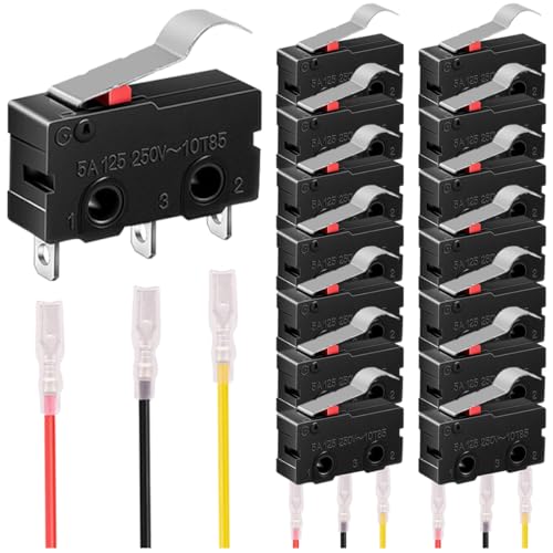 MKBKLLJY 15St. Mini-Mikro-Endschalter 5A 125 250V AC SPDT 1NO 1NC Momentary 20mm/0.79inch lange gerade Scharnier Hebelarm Schalter Snap Action Button Typ 3 Pins SPDT mit 45Pcs Terminal Drähte MKBKLLJY 15St. Mini-Mikro-Endschalter 5A 125 250V AC SPDT 1NO 1NC Momentary 20mm/0.79inch lange gerade Scharnier Hebelarm Schalter Snap Action Button Typ 3 Pins SPDT mit 45Pcs Terminal Drähte von MKBKLLJY