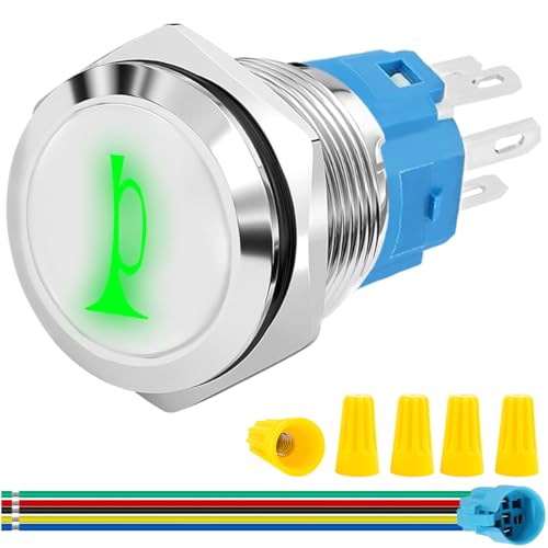 MKBKLLJY 16 MM Hupenschalter Erhabener Lautsprecherhupe Momentaner Druckknopfschalter DC 12V-24V 5A 5/8" Montageloch Grünes LED-Licht Wasserdichter Edelstahl MKBKLLJY 16 MM Hupenschalter Erhabener Lautsprecherhupe Momentaner Druckknopfschalter DC 12V-24V 5A 5/8" Montageloch Grünes LED-Licht Wasserdichter Edelstahl von MKBKLLJY