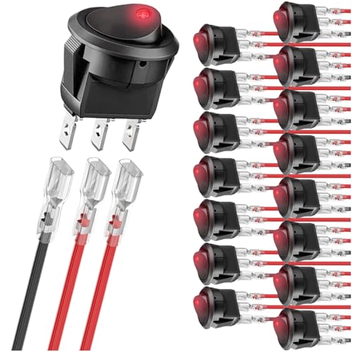 MKBKLLJY 16Stück runder Wippschalter rote LED 12V 20A 3Pins verdrahtet LED Licht Strom Ein Aus Schalter SPST beleuchteter Kippschalter für Auto Boot mit 48Stück verschlossene Terminal Drähte MKBKLLJY 16Stück runder Wippschalter rote LED 12V 20A 3Pins verdrahtet LED Licht Strom Ein Aus Schalter SPST beleuchteter Kippschalter für Auto Boot mit 48Stück verschlossene Terminal Drähte von MKBKLLJY